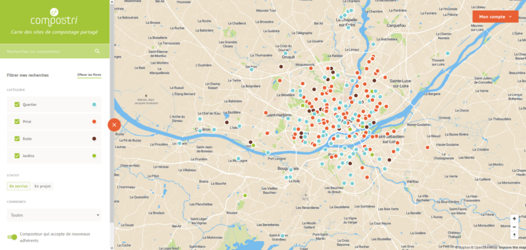 Carte des sites de compostage à Nantes